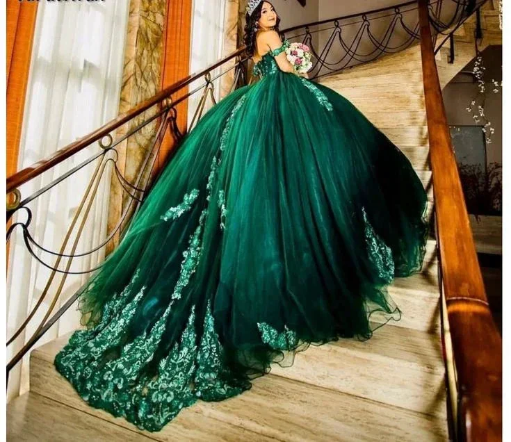 Dark Green Quinceanera Dress Sweet 16 Dress Sequined Beaded Dress Ball Gown Y3030 - Image 2