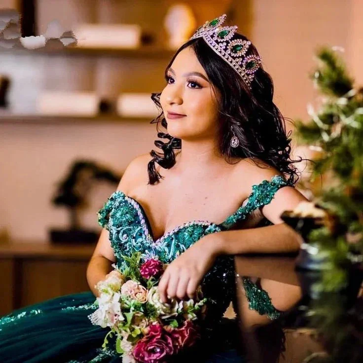 Dark Green Quinceanera Dress Sweet 16 Dress Sequined Beaded Dress Ball Gown Y3030 - Image 3