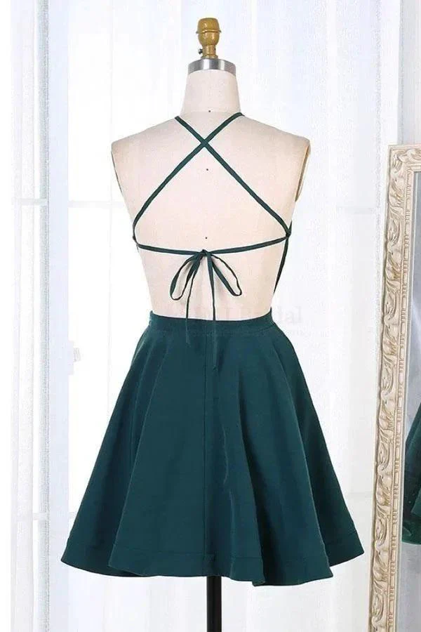 Dark Green Short Satin Homecoming Dresses Party Dresses PD301 - Image 2