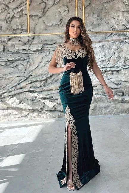 Dark Green Spaghetti Sleeveless Mermaid Floor-Length Satin Prom Dresses - Image 5