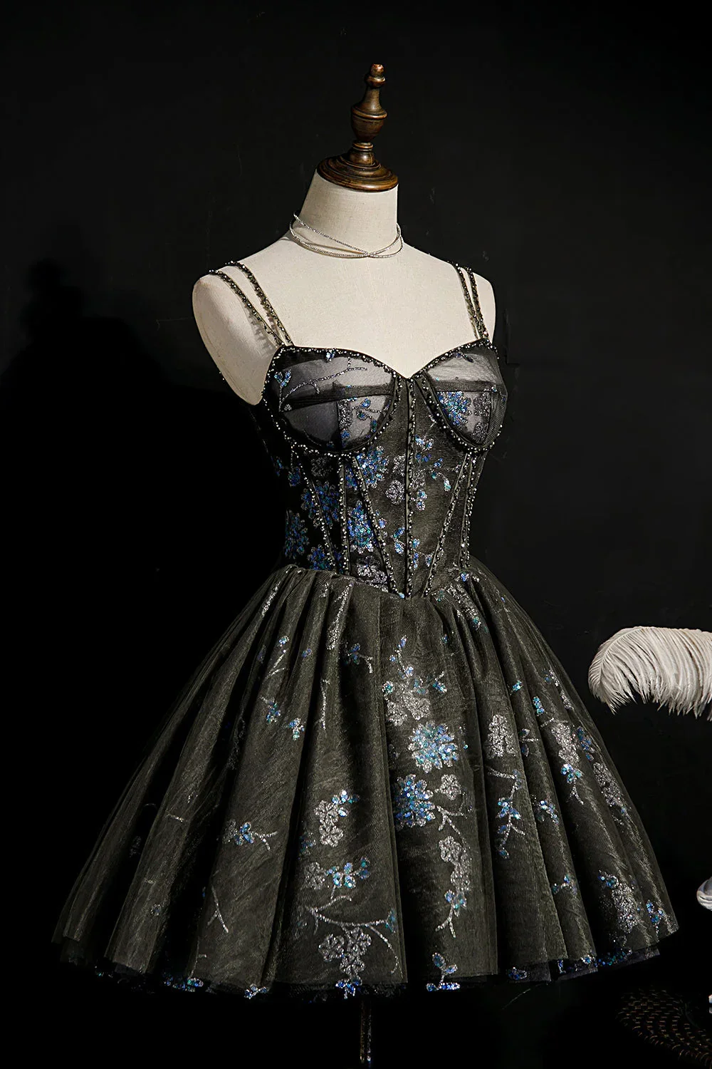 A-Line Sequins Lace Up Ball Gown Tulle Homecoming Dresses - Image 2