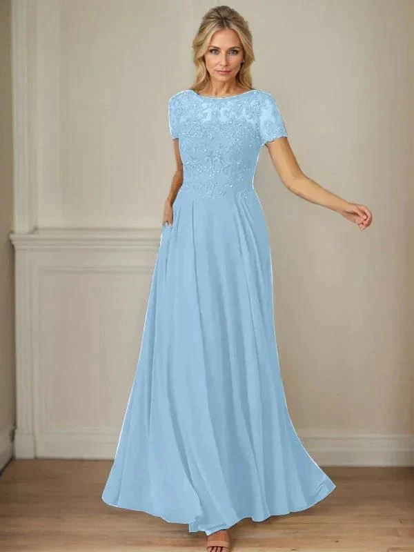 Dark Navy A-Line Boatneck Sequins Chiffon Dress - Image 13