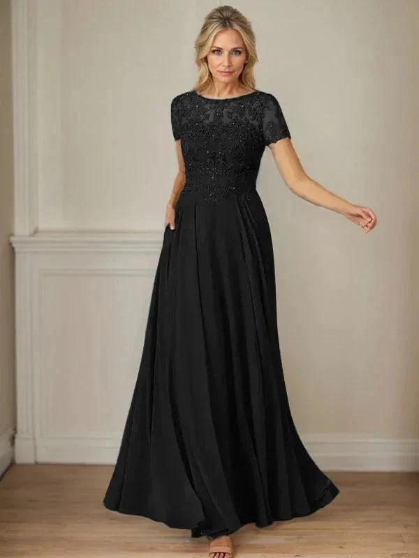 Dark Navy A-Line Boatneck Sequins Chiffon Dress - Image 14