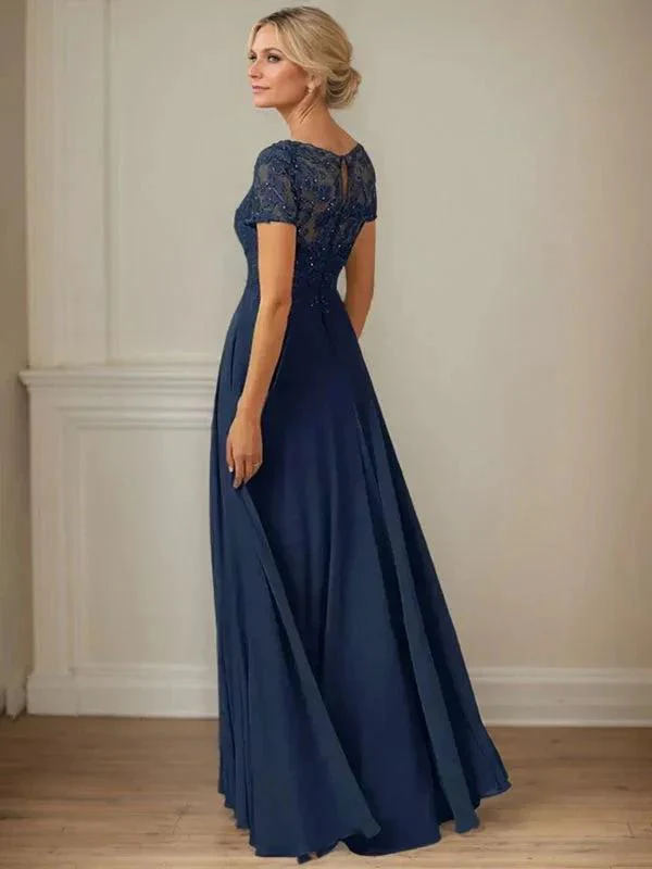 Dark Navy A-Line Boatneck Sequins Chiffon Dress - Image 2