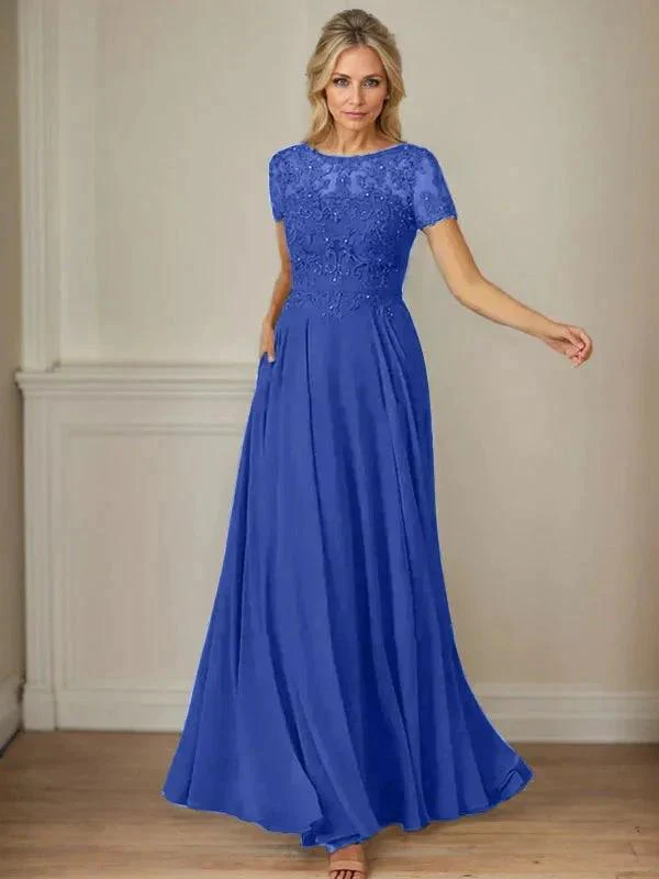 Dark Navy A-Line Boatneck Sequins Chiffon Dress - Image 26