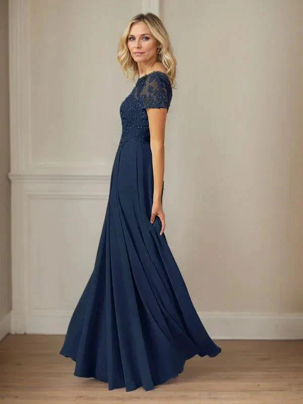 Dark Navy A-Line Boatneck Sequins Chiffon Dress - Image 3