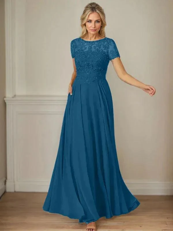 Dark Navy A-Line Boatneck Sequins Chiffon Dress - Image 33