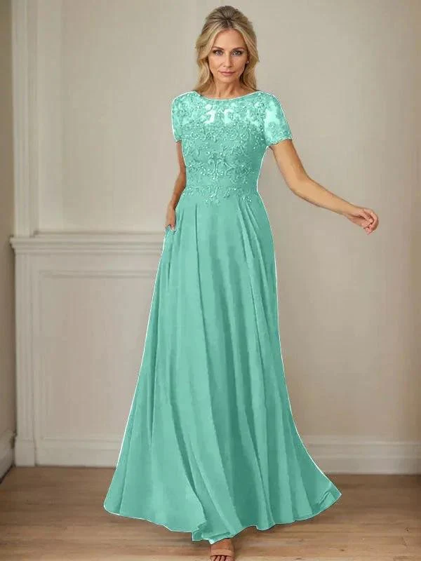 Dark Navy A-Line Boatneck Sequins Chiffon Dress - Image 35