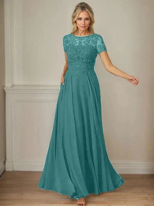 Dark Navy A-Line Boatneck Sequins Chiffon Dress - Image 36