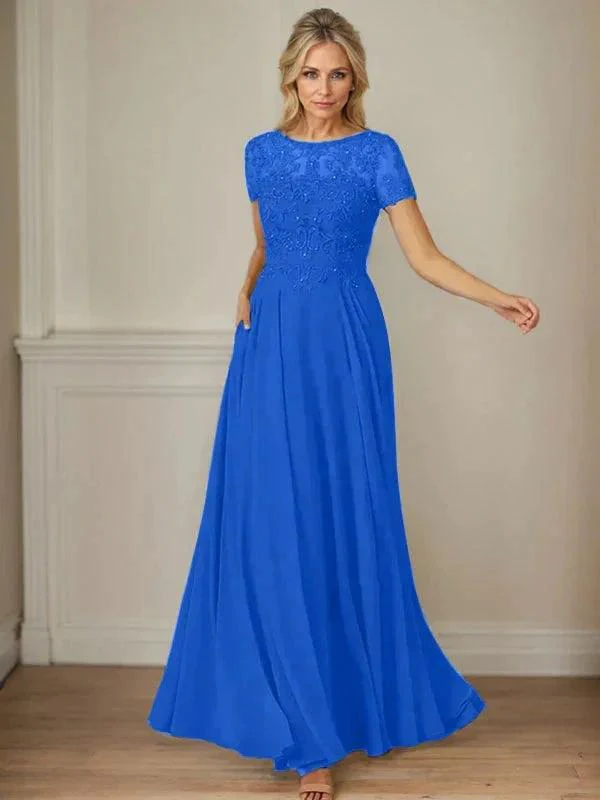 Dark Navy A-Line Boatneck Sequins Chiffon Dress - Image 37