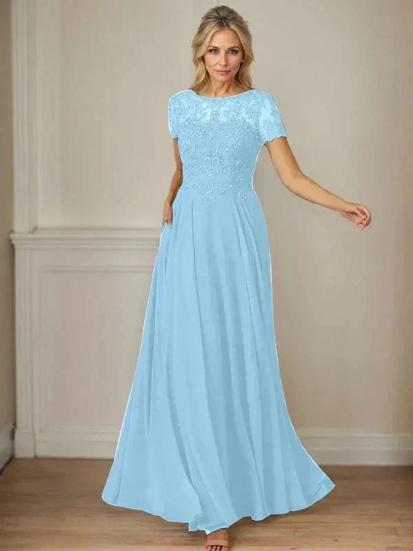 Dark Navy A-Line Boatneck Sequins Chiffon Dress - Image 40