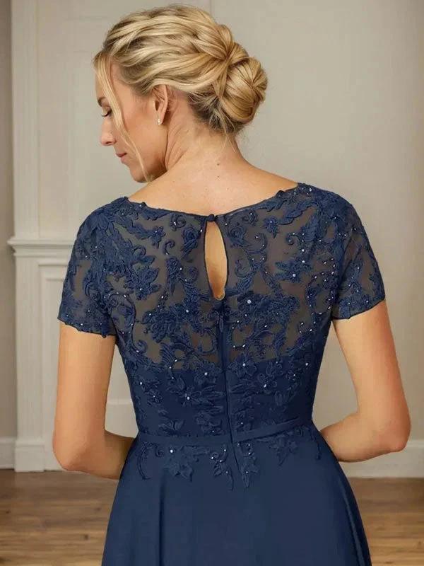Dark Navy A-Line Boatneck Sequins Chiffon Dress - Image 5