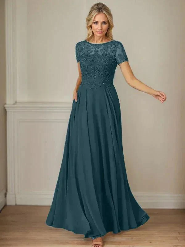 Dark Navy A-Line Boatneck Sequins Chiffon Dress - Image 52