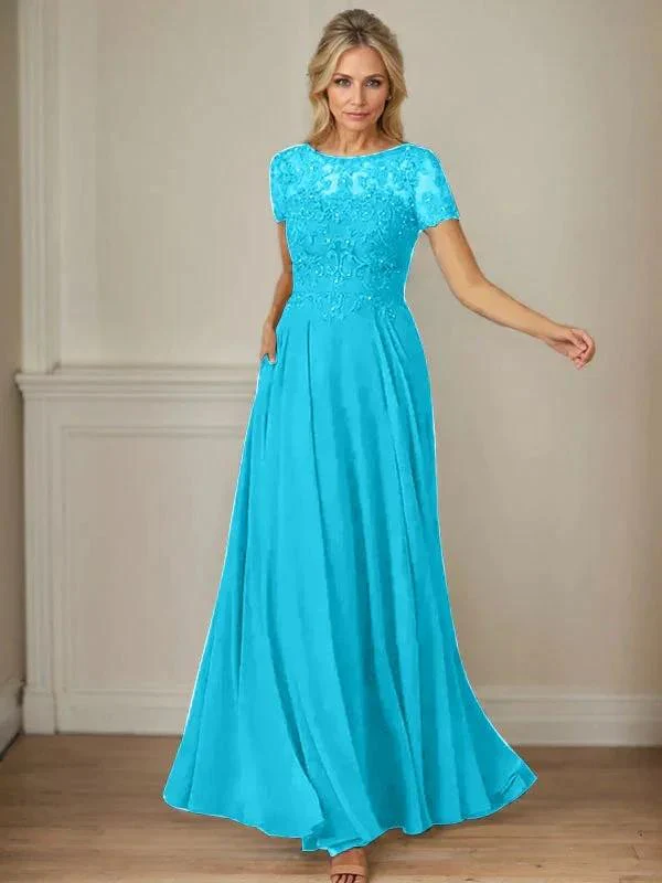 Dark Navy A-Line Boatneck Sequins Chiffon Dress - Image 59