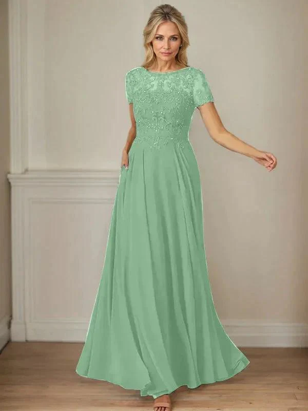 Dark Navy A-Line Boatneck Sequins Chiffon Dress - Image 64
