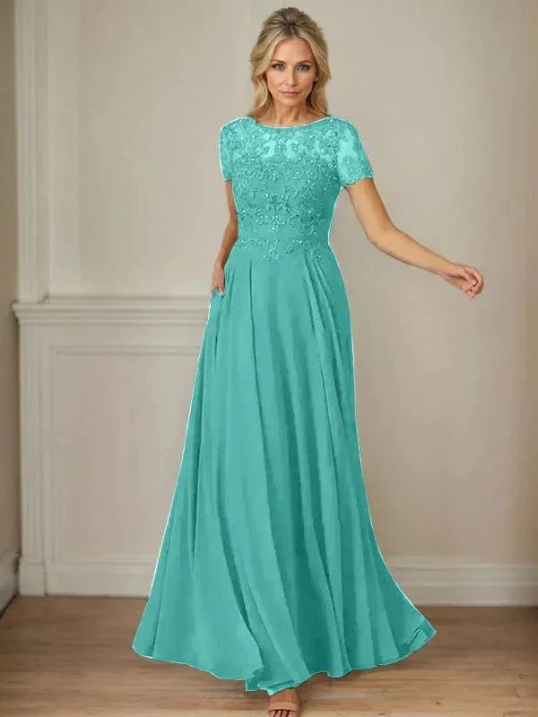 Dark Navy A-Line Boatneck Sequins Chiffon Dress - Image 65