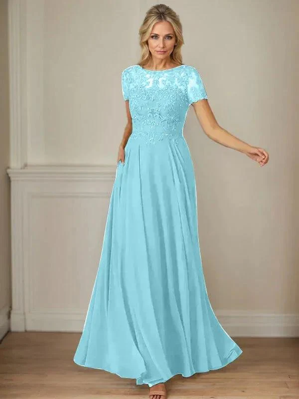 Dark Navy A-Line Boatneck Sequins Chiffon Dress - Image 66