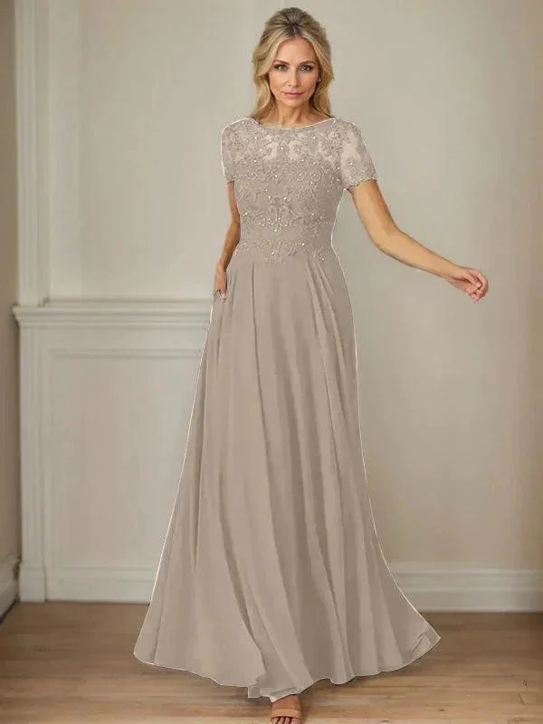 Dark Navy A-Line Boatneck Sequins Chiffon Dress - Image 68