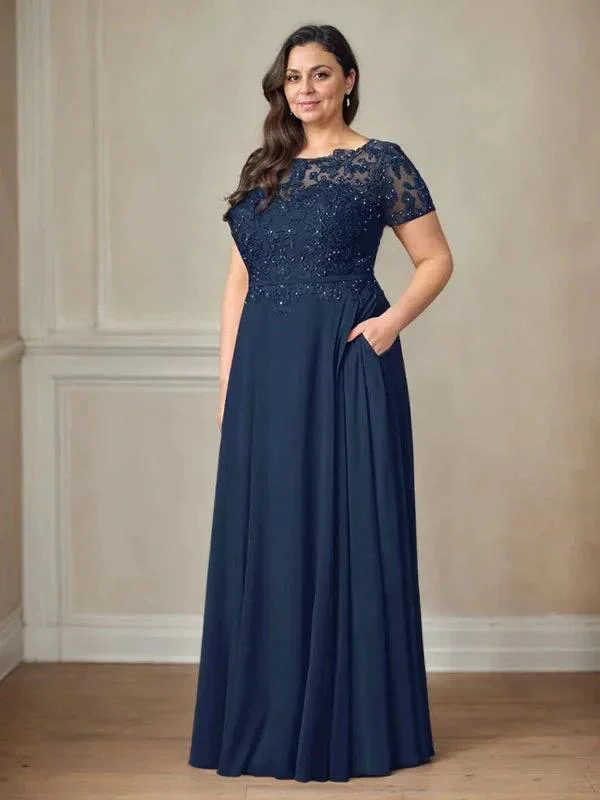 Dark Navy A-Line Boatneck Sequins Chiffon Dress - Image 7