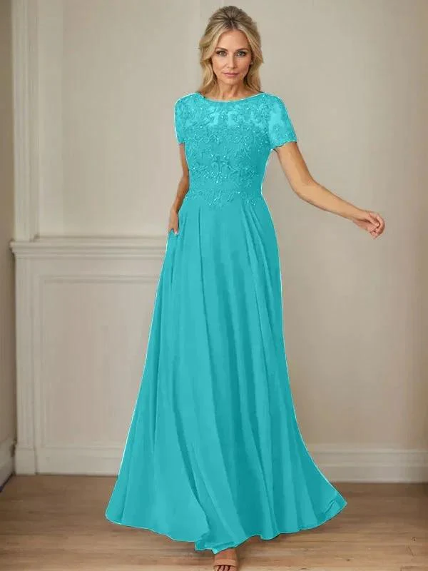 Dark Navy A-Line Boatneck Sequins Chiffon Dress - Image 70