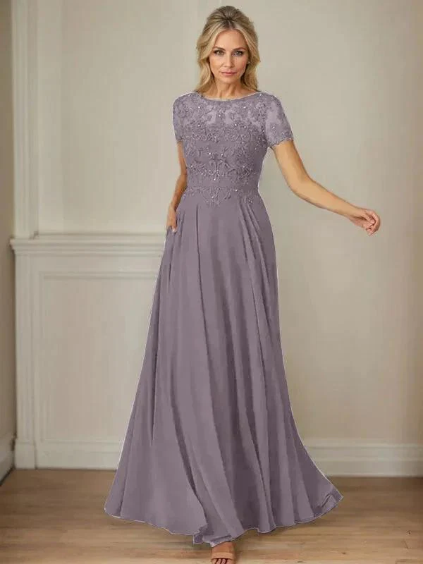 Dark Navy A-Line Boatneck Sequins Chiffon Dress - Image 75