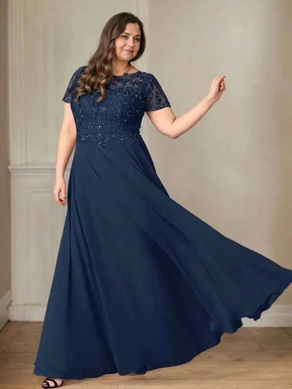 Dark Navy A-Line Boatneck Sequins Chiffon Dress - Image 8