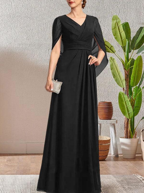 Dark Navy A-Line V-Neck Long Mother of Bride Dress - Image 10