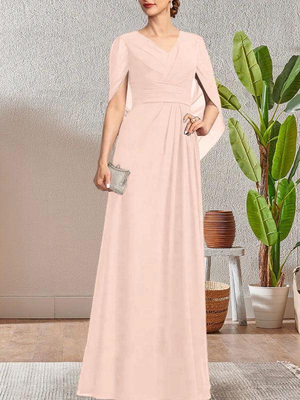 Dark Navy A-Line V-Neck Long Mother of Bride Dress - Image 12