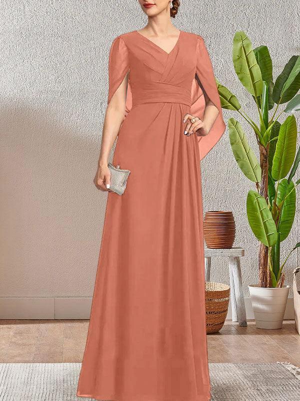 Dark Navy A-Line V-Neck Long Mother of Bride Dress - Image 13