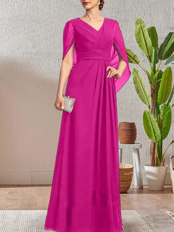 Dark Navy A-Line V-Neck Long Mother of Bride Dress - Image 14