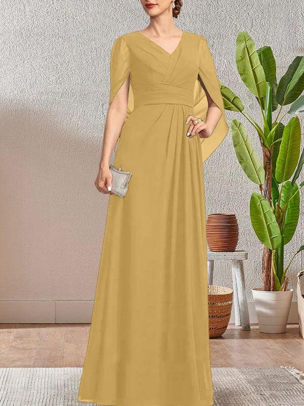 Dark Navy A-Line V-Neck Long Mother of Bride Dress - Image 15