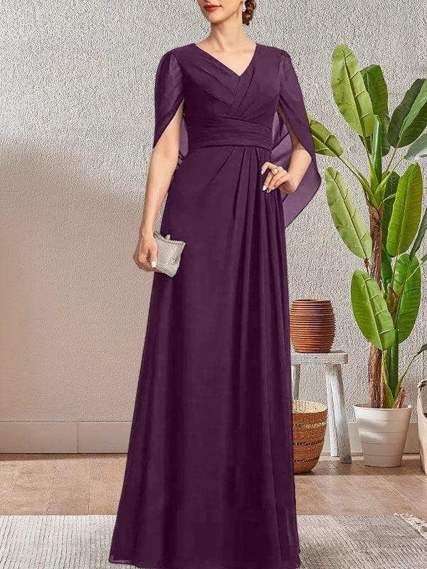 Dark Navy A-Line V-Neck Long Mother of Bride Dress - Image 16