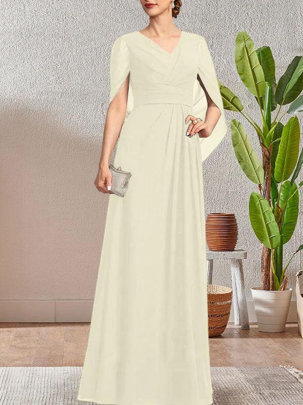Dark Navy A-Line V-Neck Long Mother of Bride Dress - Image 17