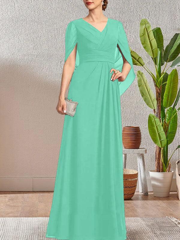 Dark Navy A-Line V-Neck Long Mother of Bride Dress - Image 18