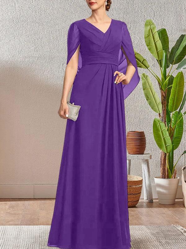 Dark Navy A-Line V-Neck Long Mother of Bride Dress - Image 21