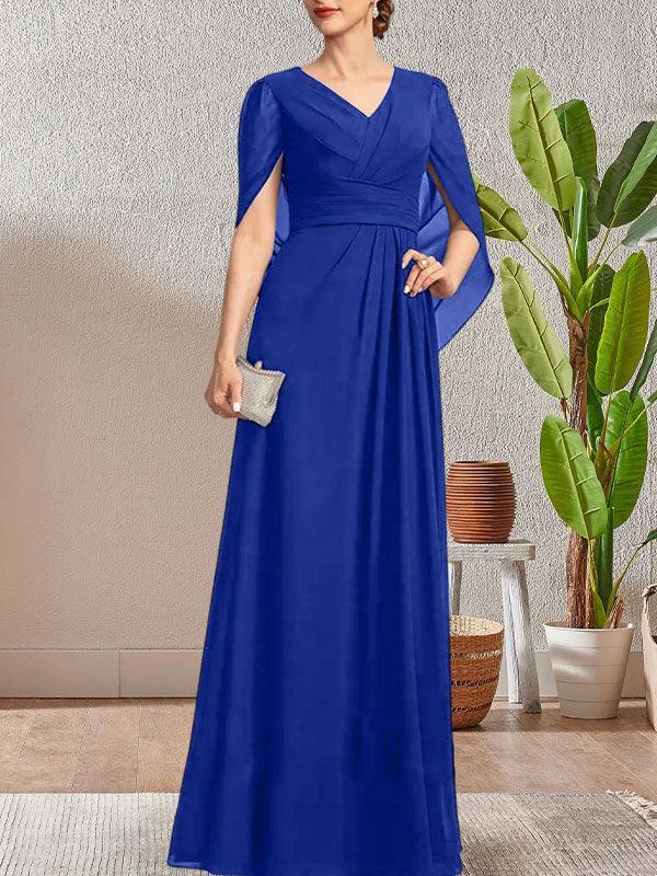 Dark Navy A-Line V-Neck Long Mother of Bride Dress - Image 22