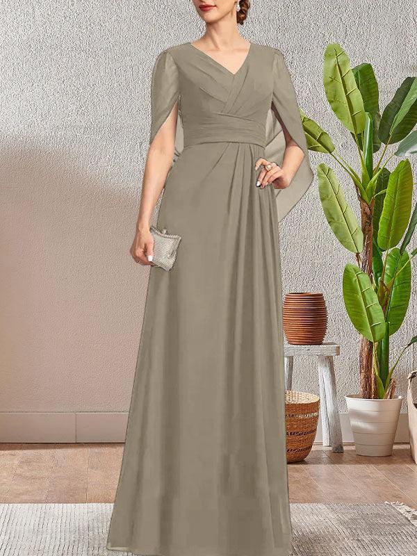 Dark Navy A-Line V-Neck Long Mother of Bride Dress - Image 24