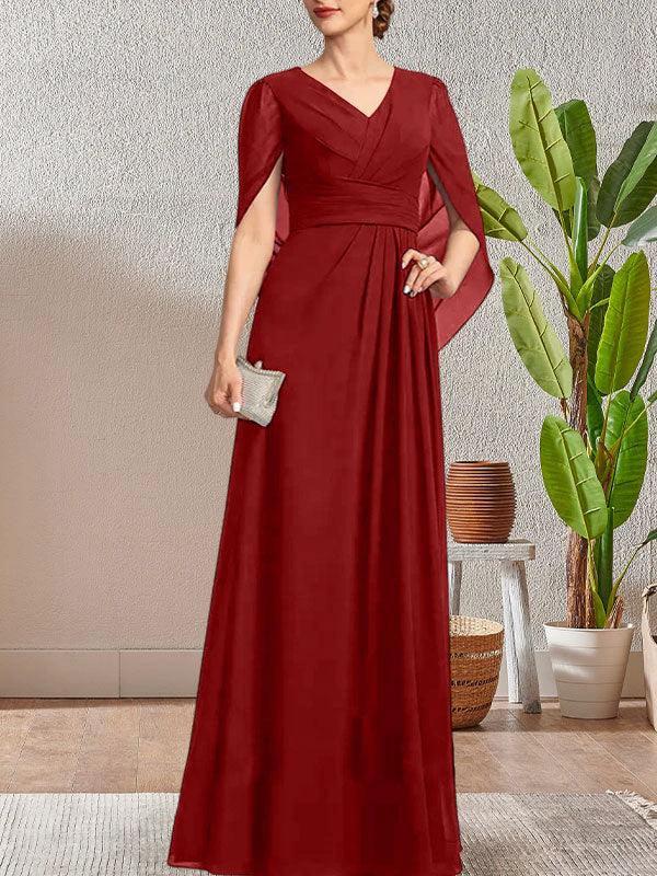 Dark Navy A-Line V-Neck Long Mother of Bride Dress - Image 26