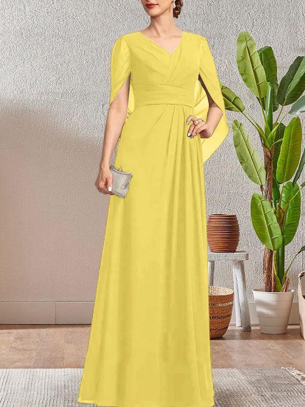 Dark Navy A-Line V-Neck Long Mother of Bride Dress - Image 27