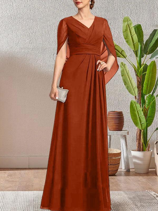 Dark Navy A-Line V-Neck Long Mother of Bride Dress - Image 28