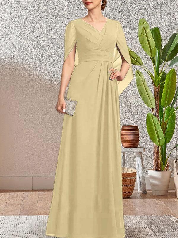 Dark Navy A-Line V-Neck Long Mother of Bride Dress - Image 29
