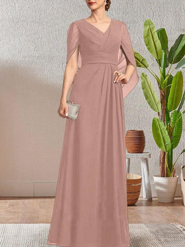 Dark Navy A-Line V-Neck Long Mother of Bride Dress - Image 31