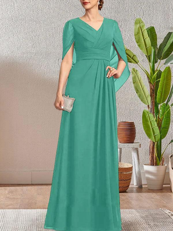 Dark Navy A-Line V-Neck Long Mother of Bride Dress - Image 33