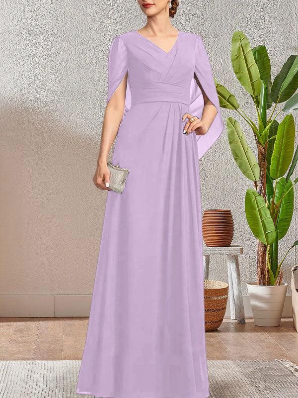 Dark Navy A-Line V-Neck Long Mother of Bride Dress - Image 34