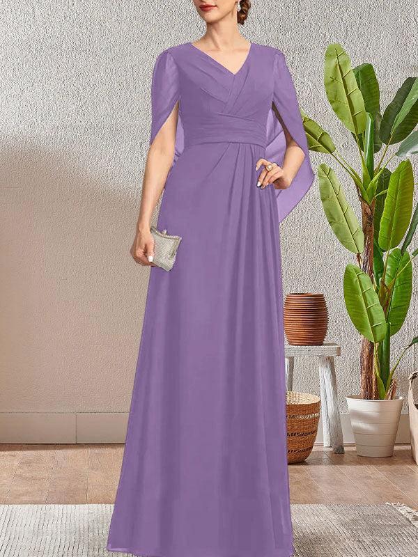 Dark Navy A-Line V-Neck Long Mother of Bride Dress - Image 35