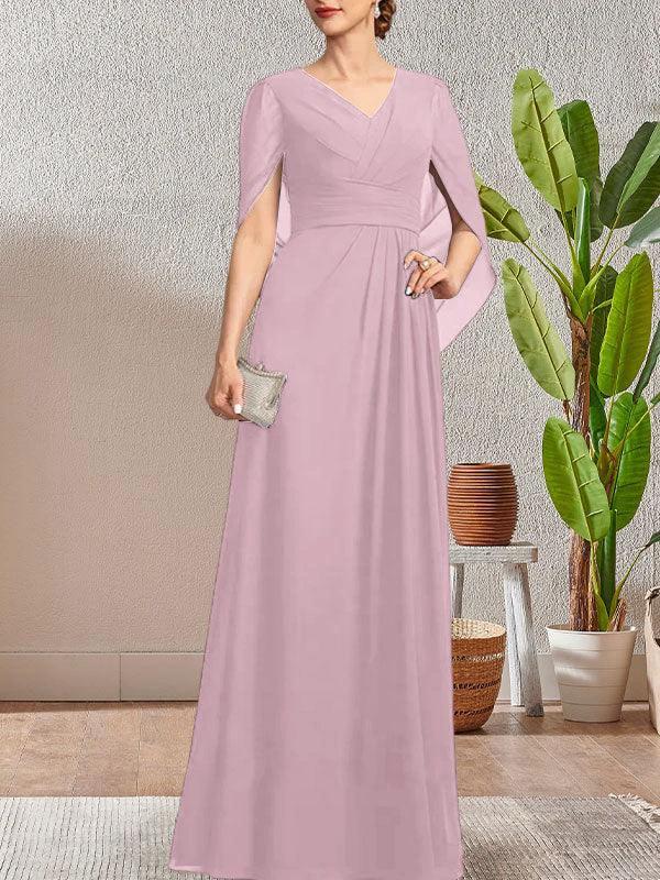 Dark Navy A-Line V-Neck Long Mother of Bride Dress - Image 36