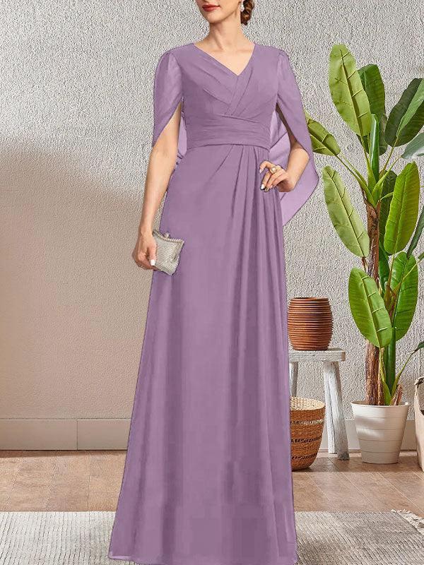Dark Navy A-Line V-Neck Long Mother of Bride Dress - Image 37