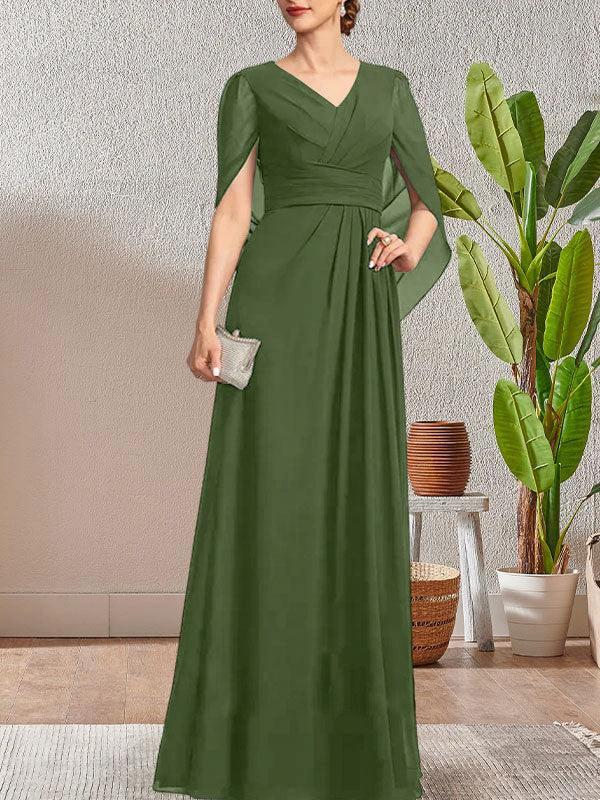 Dark Navy A-Line V-Neck Long Mother of Bride Dress - Image 38