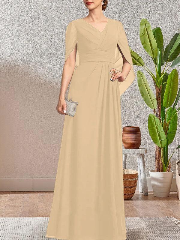 Dark Navy A-Line V-Neck Long Mother of Bride Dress - Image 40