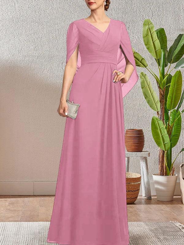 Dark Navy A-Line V-Neck Long Mother of Bride Dress - Image 41